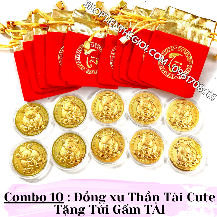 Combo 10 Đồng xu Thần Tài Cute Tặng Túi Gấm TÀI - SP005965